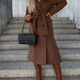Georgina | Women's Double Breasted Longline Trench Coat - Brown