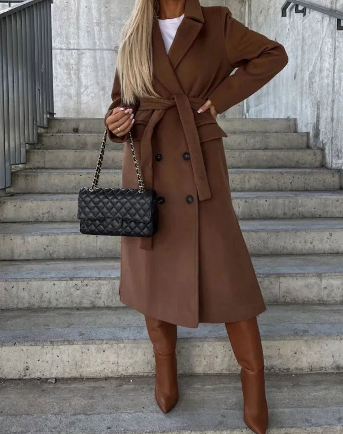 Georgina | Women's Double Breasted Longline Trench Coat - Brown