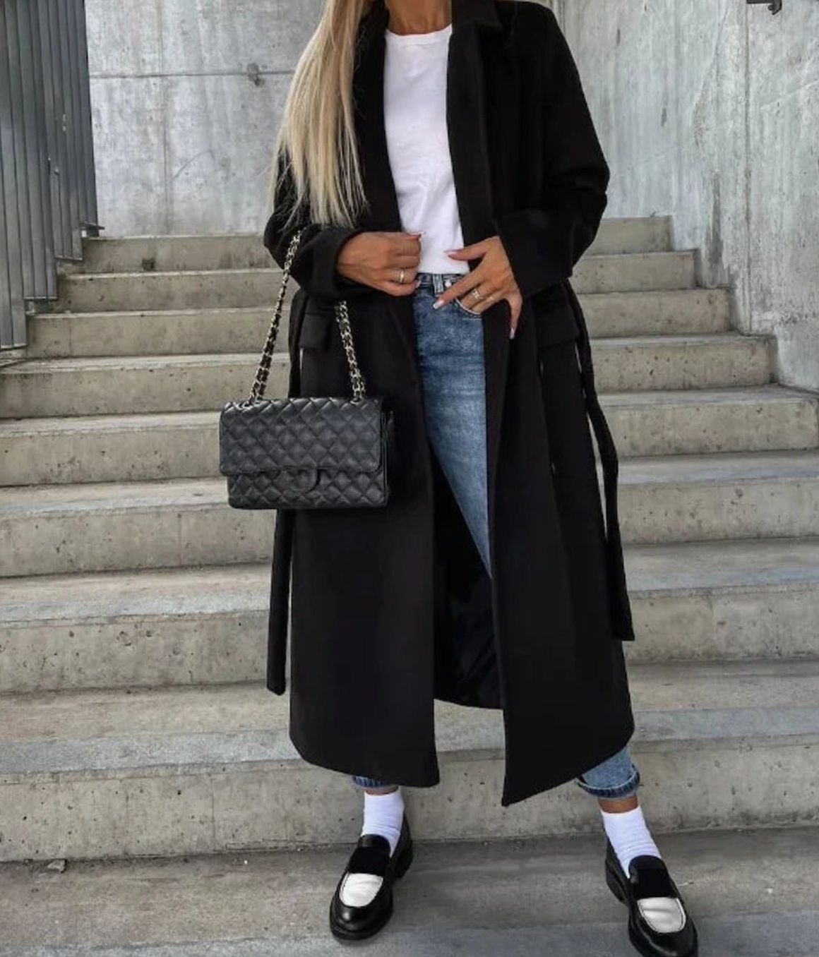 Georgina | Women's Double Breasted Longline Trench Coat - Black