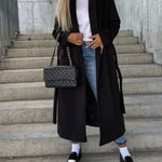 Georgina | Women's Double Breasted Longline Trench Coat - Black