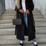 Georgina | Women's Double Breasted Longline Trench Coat - Black