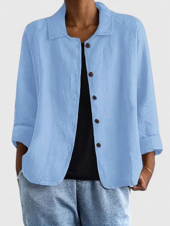 Anna | Women's Long Sleeve Oversized Button Front Coat - Light Blue