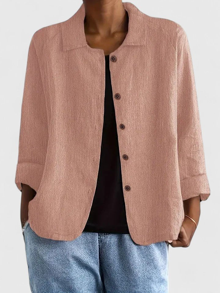 Anna | Women's Long Sleeve Oversized Button Front Coat - Pink