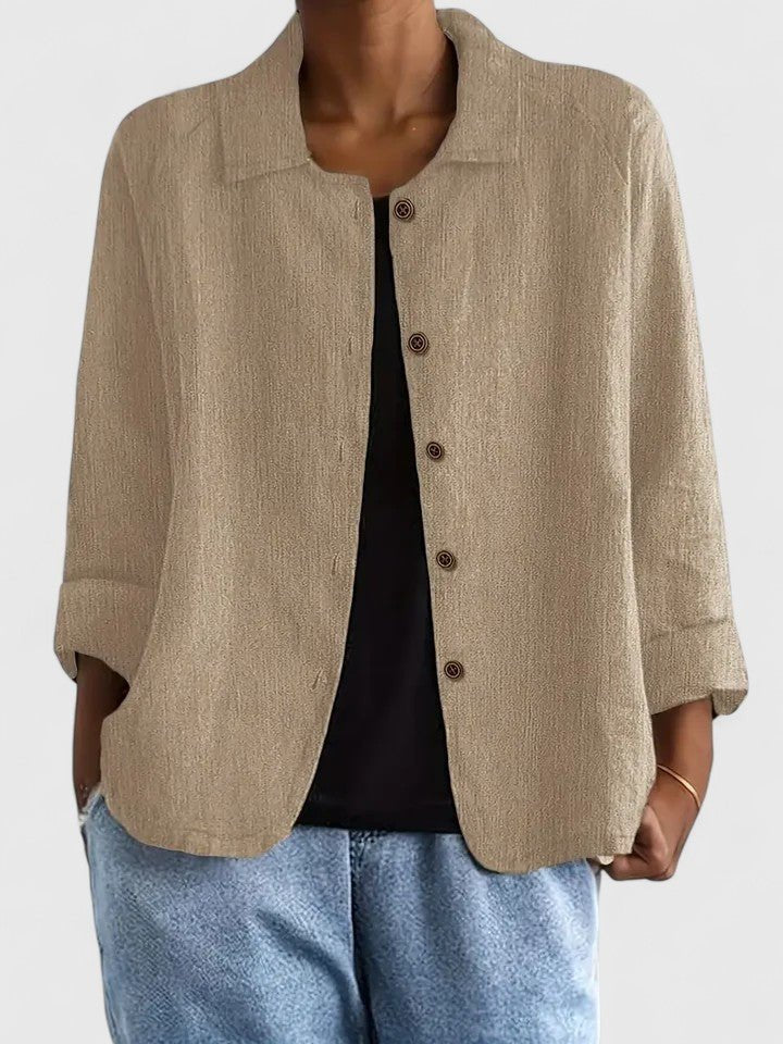 Anna | Women's Long Sleeve Oversized Button Front Coat - Khaki