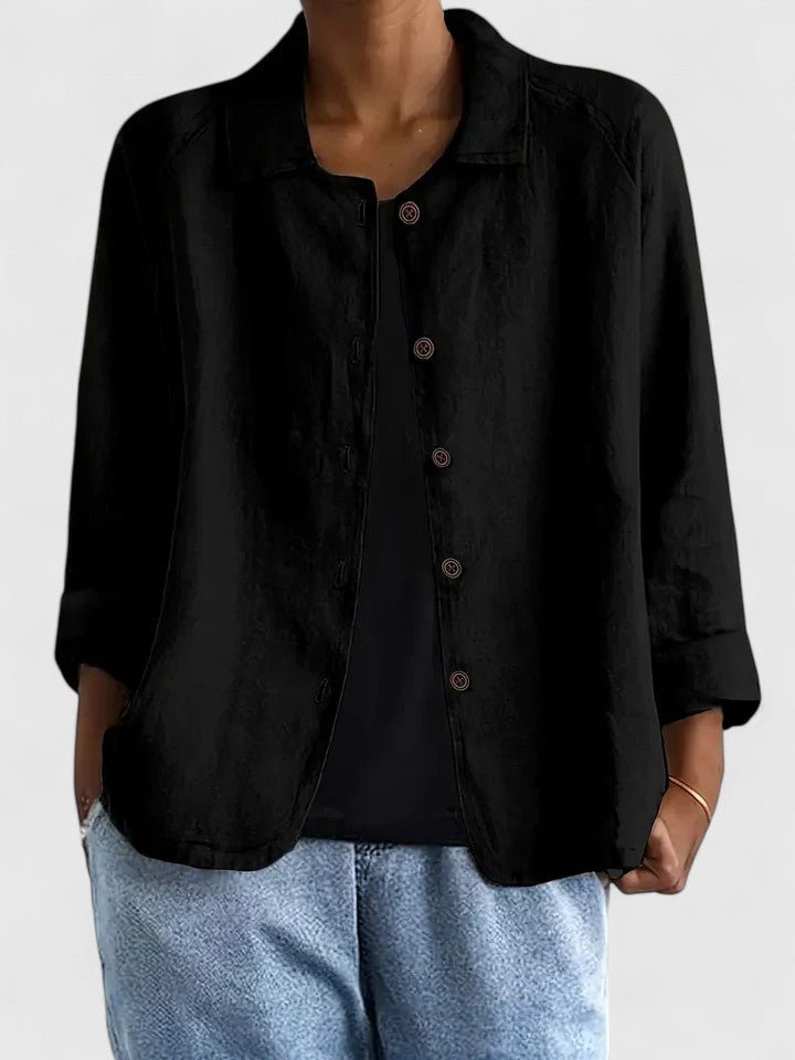 Anna | Women's Long Sleeve Oversized Button Front Coat - Black