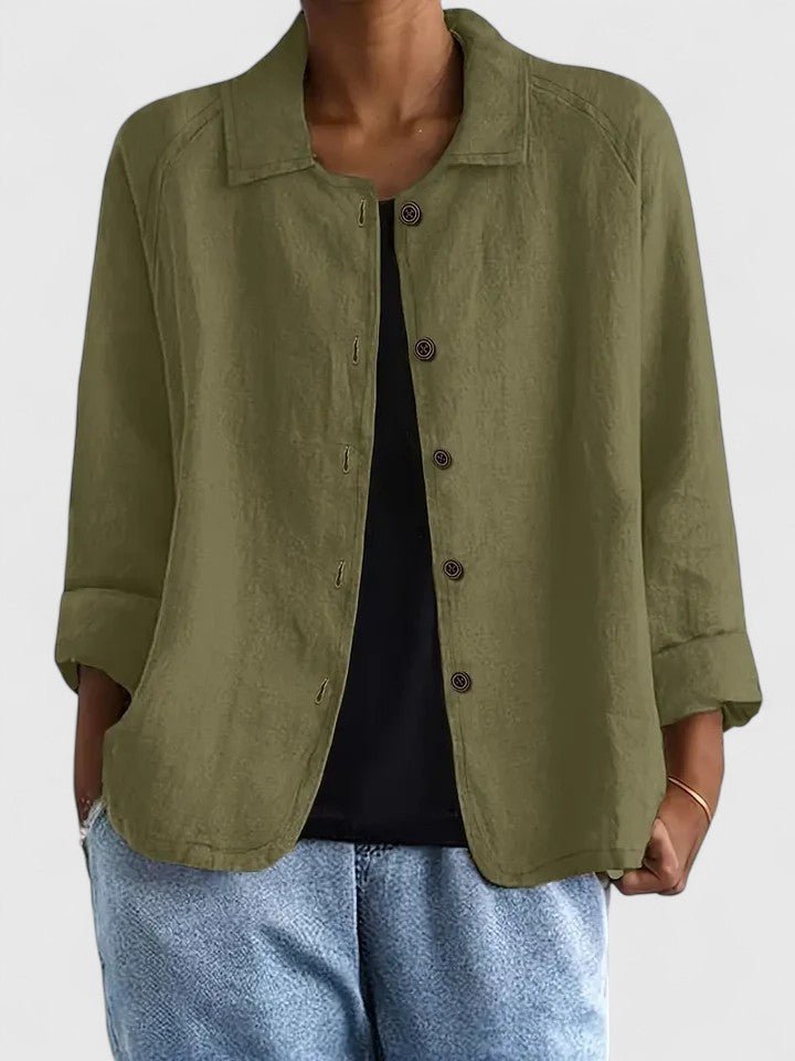 Anna | Women's Long Sleeve Oversized Button Front Coat - Olive