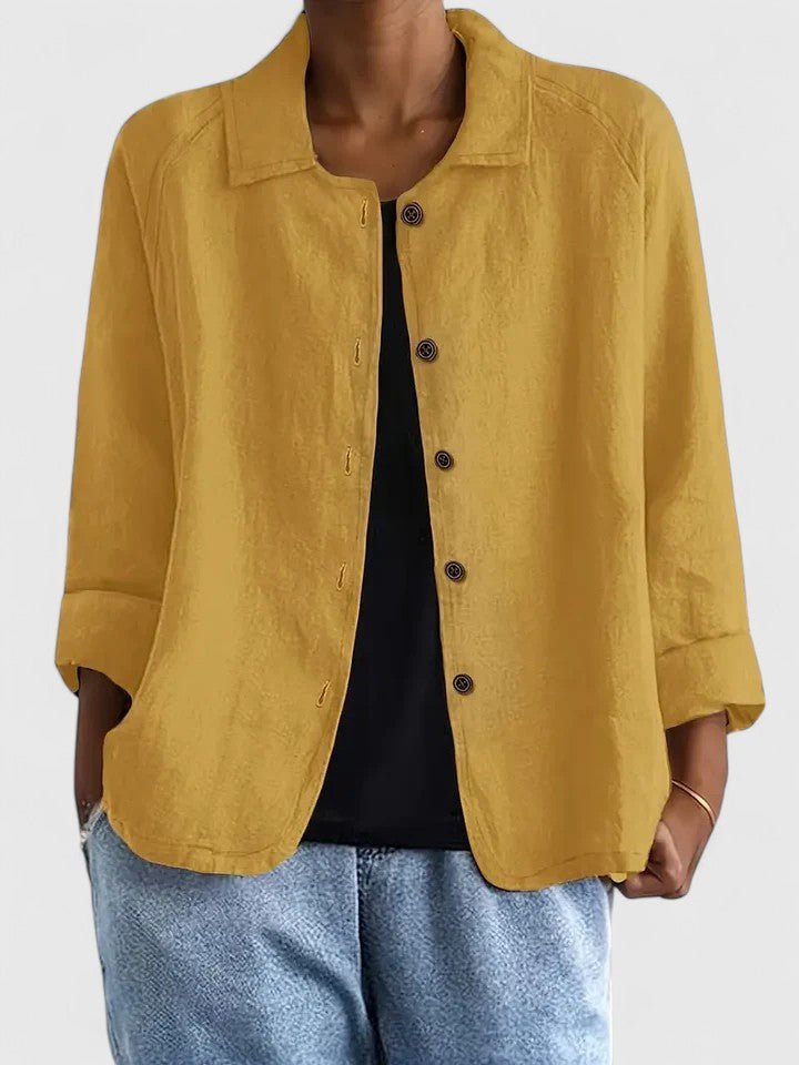 Anna | Women's Long Sleeve Oversized Button Front Coat - Yellow