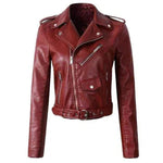Heather | Women's Faux Leather Cropped Moto Biker Jacket