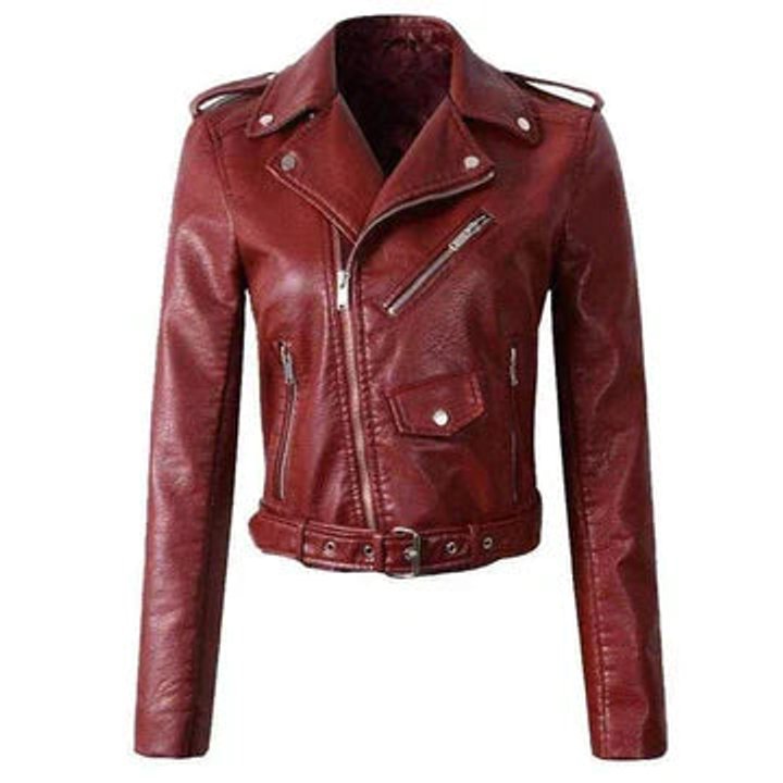Heather | Women's Faux Leather Cropped Moto Biker Jacket
