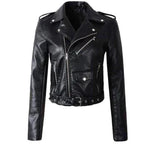 Heather | Women's Faux Leather Cropped Moto Biker Jacket - Black