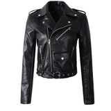 Heather | Women's Faux Leather Cropped Moto Biker Jacket - Black