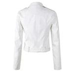 Heather | Women's Faux Leather Cropped Moto Biker Jacket - White