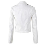 Heather | Women's Faux Leather Cropped Moto Biker Jacket - White