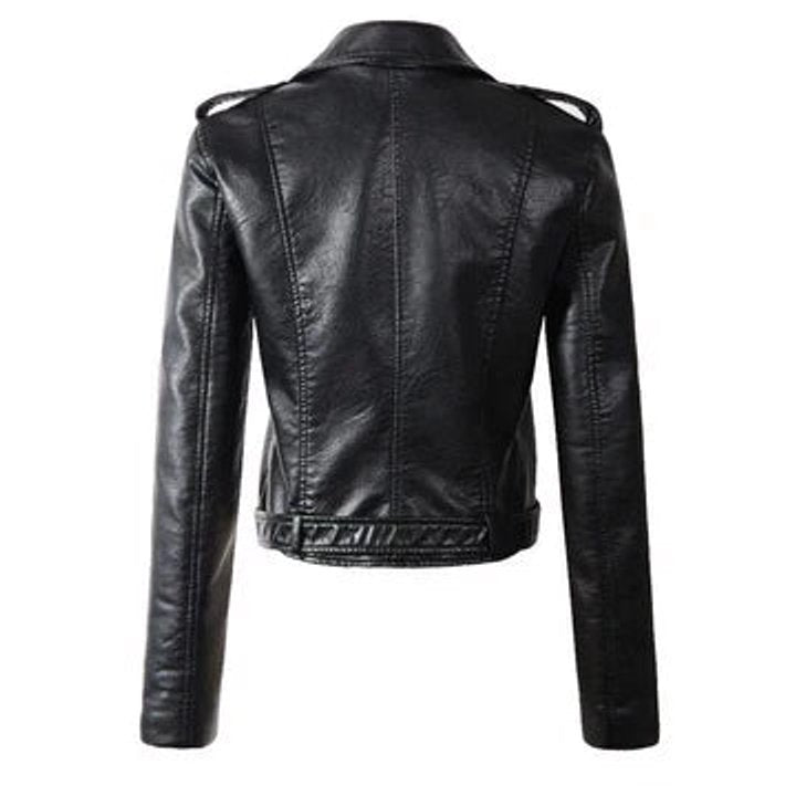 Heather | Women's Faux Leather Cropped Moto Biker Jacket