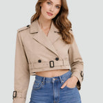 Quinn | Women's Double Breasted Belted Cropped Trench Coat - Brown