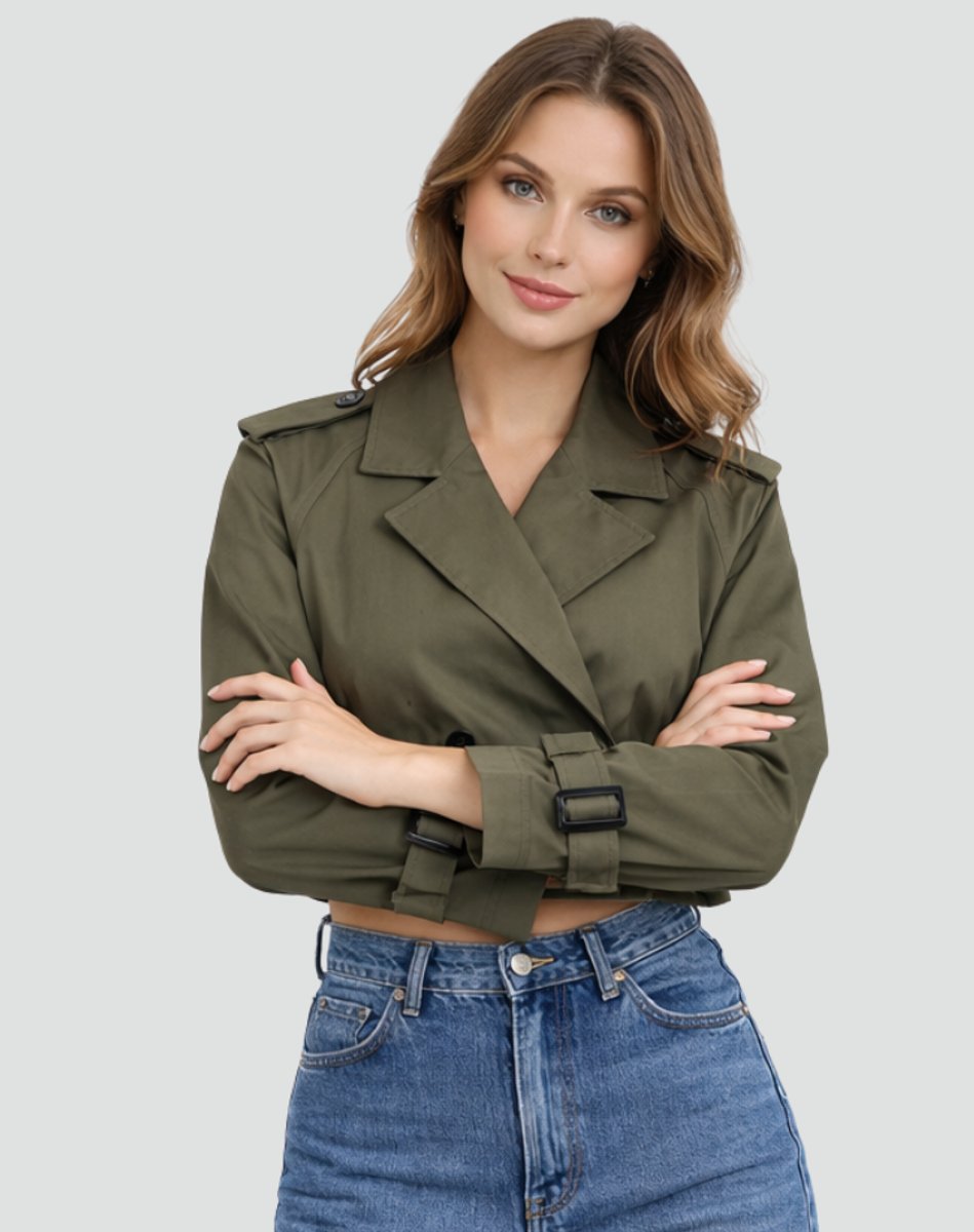 Quinn | Women's Double Breasted Belted Cropped Trench Coat