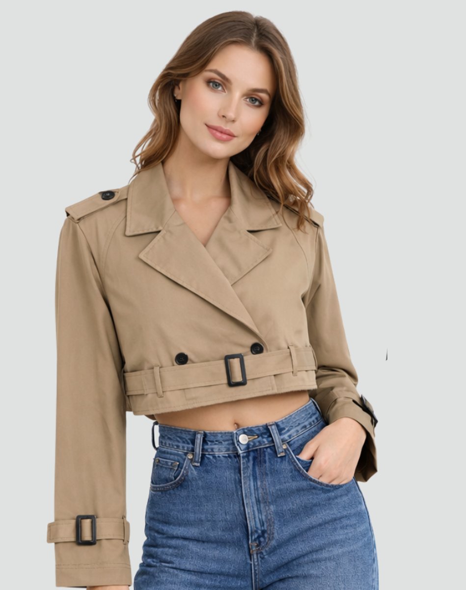 Quinn | Women's Double Breasted Belted Cropped Trench Coat