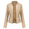 Renee | Women's Faux Leather Stand Collar Cropped Coat - Beige