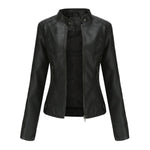 Renee | Women's Faux Leather Stand Collar Cropped Coat - Black
