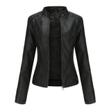 Renee | Women's Faux Leather Stand Collar Cropped Coat - Black