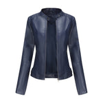 Renee | Women's Faux Leather Stand Collar Cropped Coat - Blue
