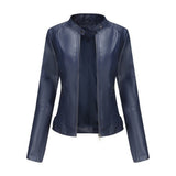 Renee | Women's Faux Leather Stand Collar Cropped Coat - Blue
