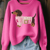 Bertha | Women's Oversized Relaxed Fit Patchwork Jumper - Dark Pink