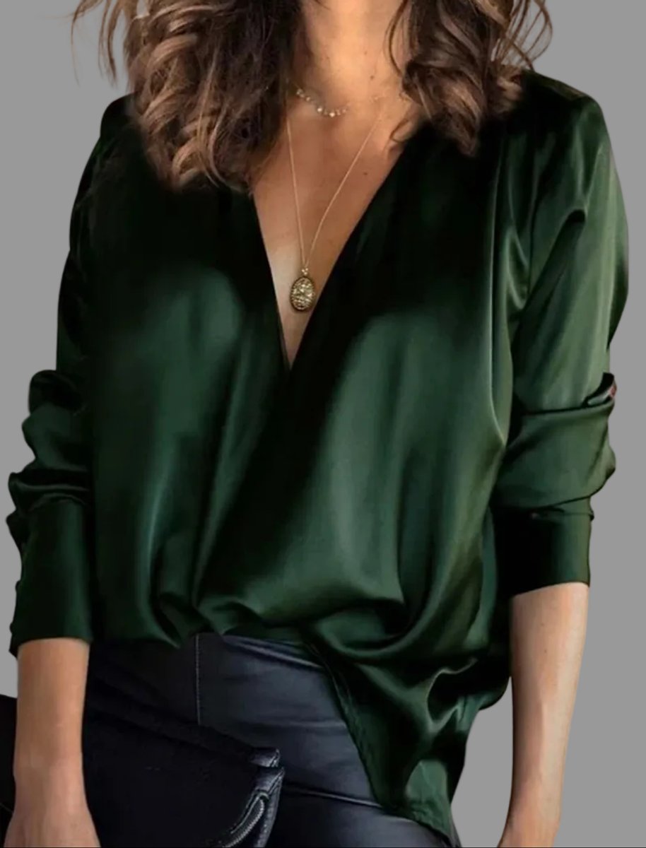 Lillian | Women's Long Sleeve V Neck Blouse - Green