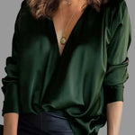 Lillian | Women's Long Sleeve V Neck Blouse - Green