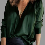 Lillian | Women's Long Sleeve V Neck Blouse - Green