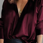 Lillian | Women's Long Sleeve V Neck Blouse - Burgundy