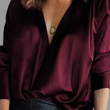 Lillian | Women's Long Sleeve V Neck Blouse - Burgundy
