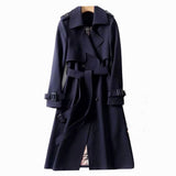 Rachel | Women's Double Breasted Belted Longline Trench Coat - Navy