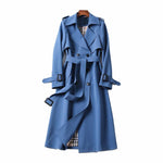 Rachel | Women's Double Breasted Belted Longline Trench Coat - Blue