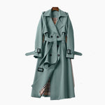 Rachel | Women's Double Breasted Belted Longline Trench Coat - Green