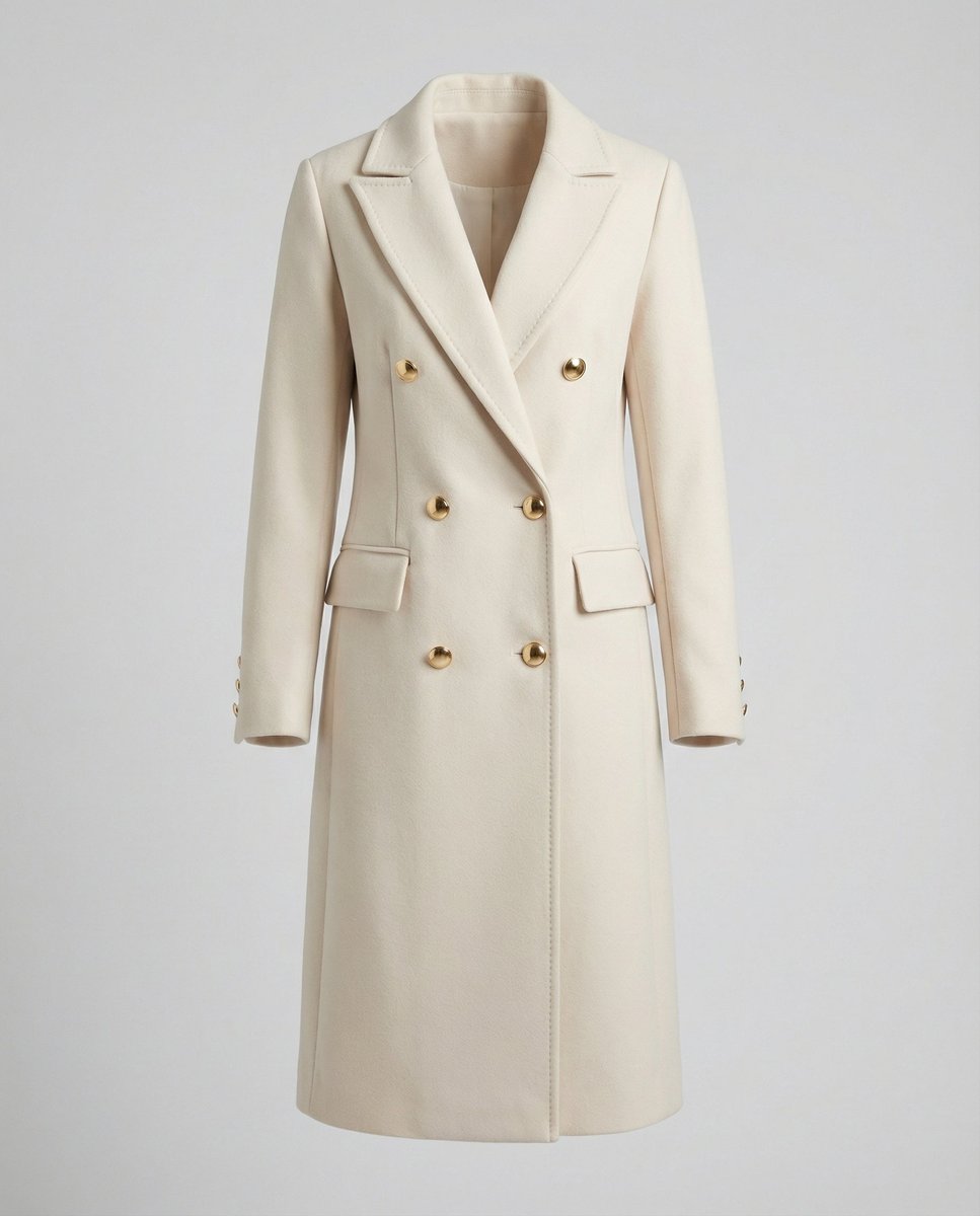 Agatha | Women's Double Breasted Longline Overcoat - Beige