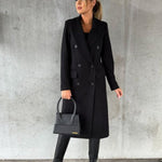 Agatha | Women's Double Breasted Longline Overcoat - Black