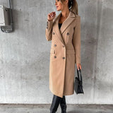 Agatha | Women's Double Breasted Longline Overcoat - Khaki