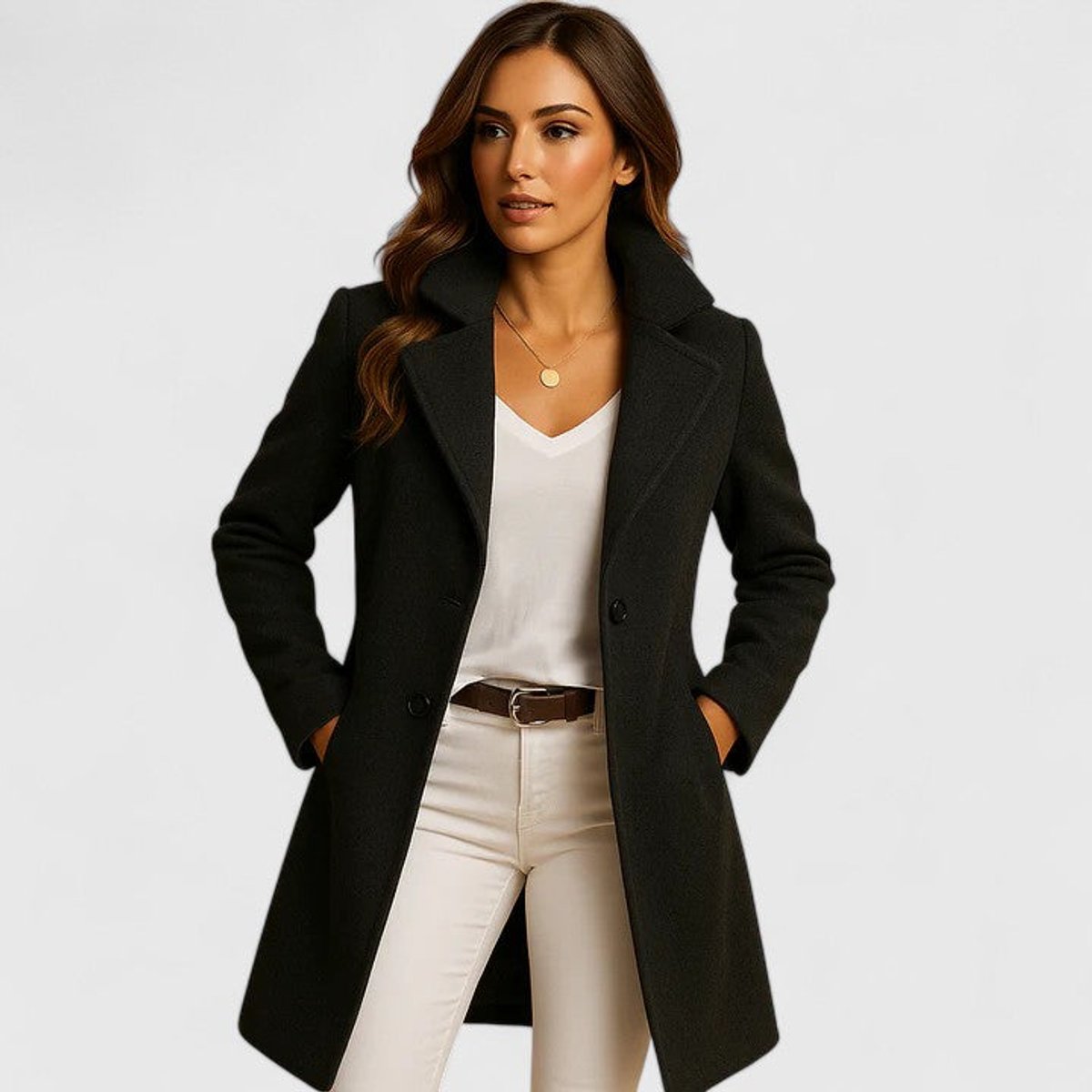 Beatrice | Women's Single Breasted Overcoat - Black