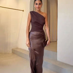 Doreen | Women's One Shoulder Satin Maxi Wedding Guest Dress