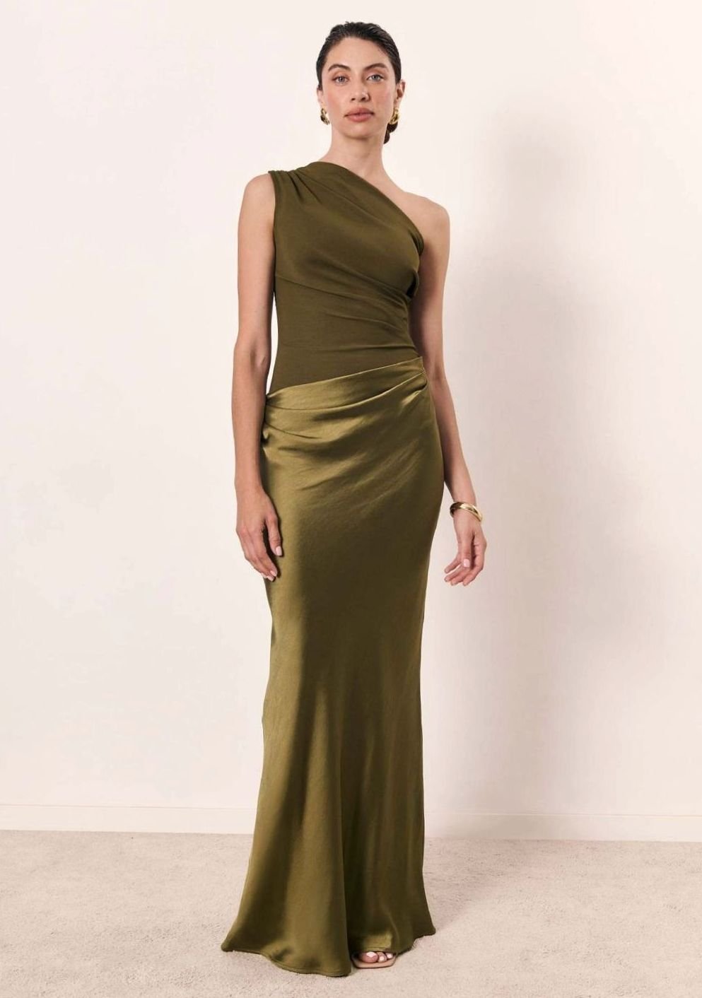 Doreen | Women's One Shoulder Satin Maxi Wedding Guest Dress