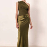 Doreen | Women's One Shoulder Satin Maxi Wedding Guest Dress