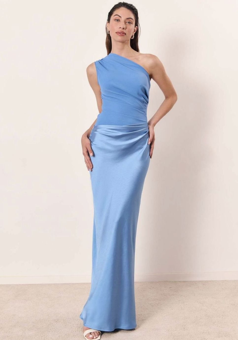 Doreen | Women's One Shoulder Satin Maxi Wedding Guest Dress