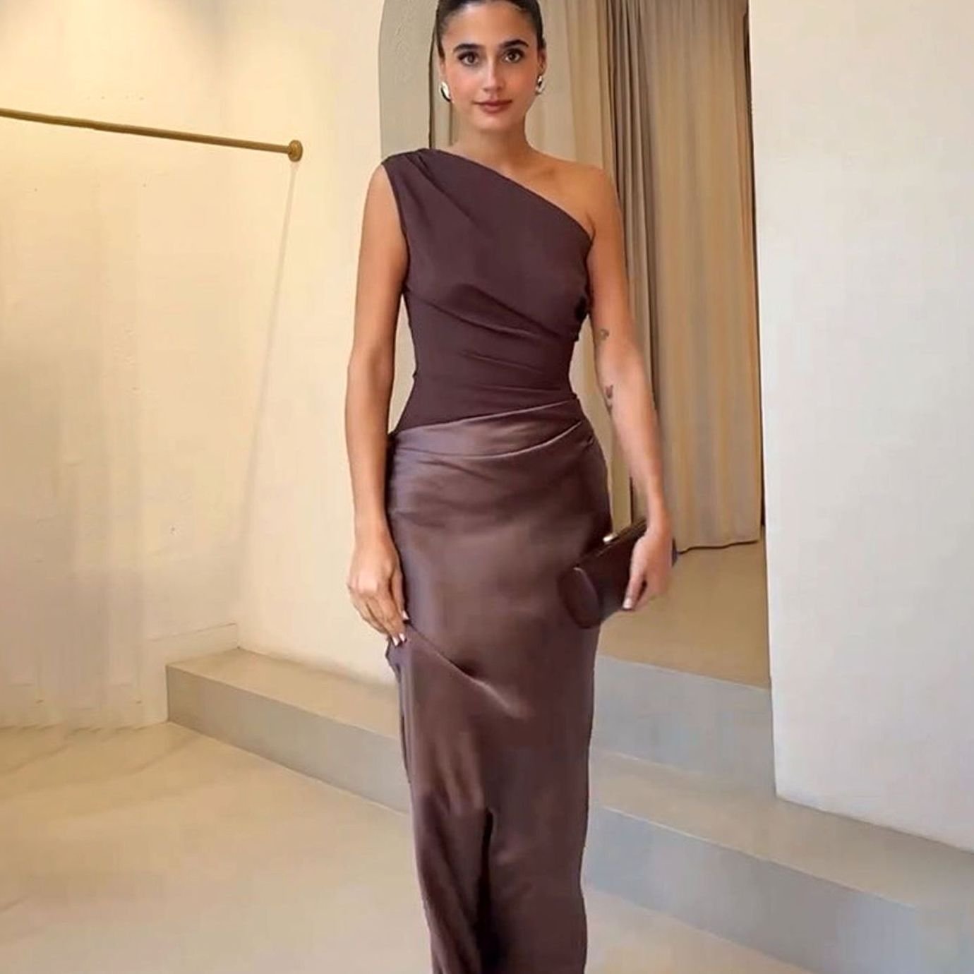 Doreen | Women's One Shoulder Satin Maxi Wedding Guest Dress