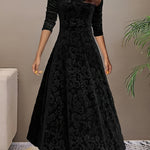 Lily | Women's Floral Velvet Square Neck Midi Dress