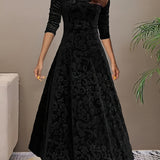 Lily | Women's Floral Velvet Square Neck Midi Dress
