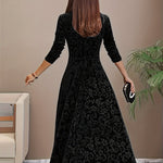 Lily | Women's Floral Velvet Square Neck Midi Dress - Black