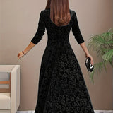 Lily | Women's Floral Velvet Square Neck Midi Dress - Black
