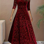 Lily | Women's Floral Velvet Square Neck Midi Dress