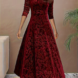 Lily | Women's Floral Velvet Square Neck Midi Dress
